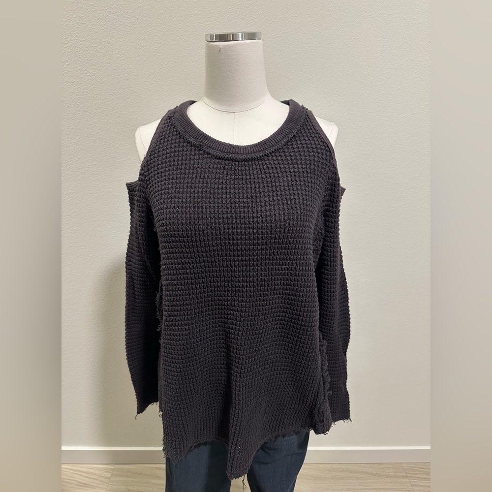 FREE PEOPLE Women's Cold Shoulder Vintage Black Sweater